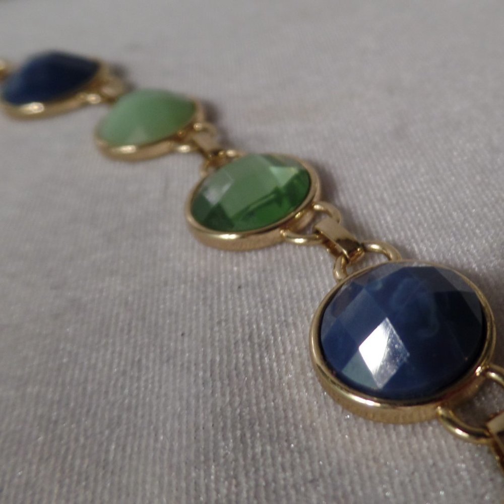 Bill Blass Goldtone Blue & Green Stones Necklace - Picture 10 of 12